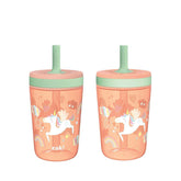 Zak Designs Kelso Tumbler Set 15 oz, (Unicorn) Non-BPA Leak-Proof Screw-On Lid with Straw Made of Durable Plastic and Silicone